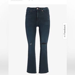 Express High Waist Ultra Hyper Stretch Ripped Raw Hem Crop Flare Jeans Size-2R